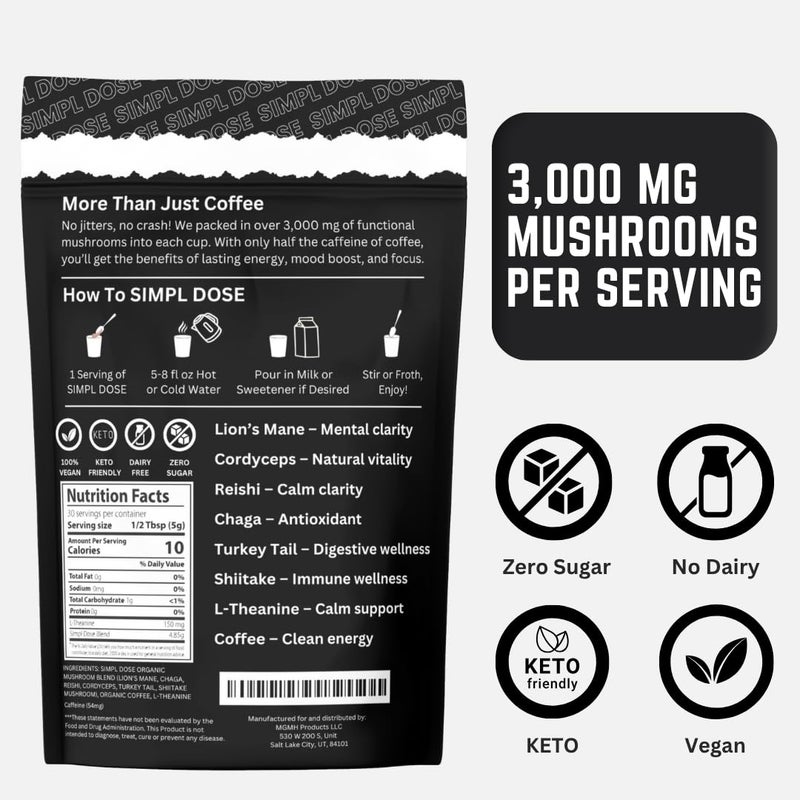 Mushroom Coffee by SIMPL DOSE - Premium Everyday Mushroom Coffee | 30 Servings - Image 2